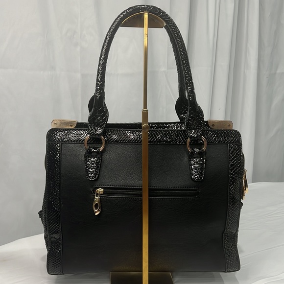 RARE! Michael Kors Limited Edition Blk Leather Tote Reptile Embossed Patent Lthr - Picture 4 of 13